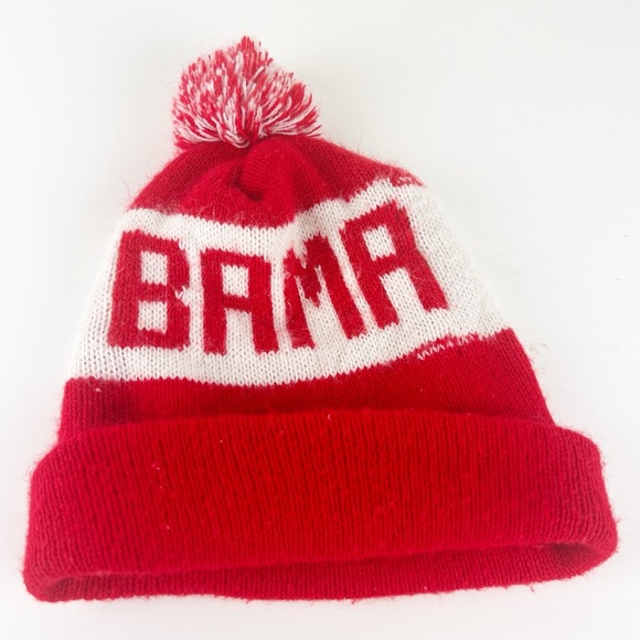Vintage Alabama Roll Tide Knit Hat Pom Pom Beanie Red White Retro Cap Football - Picture 1 of 4